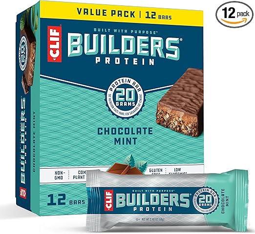 Photo 1 of BB 08-18-2025  CLIF Builders - Chocolate Mint Flavor - Plant Based Protein Bars - Gluten Free - Non-GMO - Low Glycemic - 20g Protein - 2.4 oz. (12 Pack)