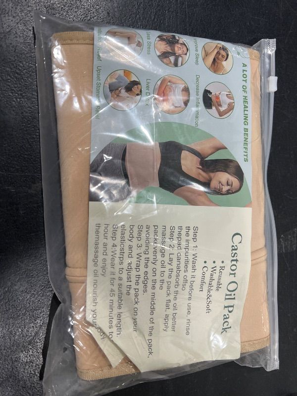 Photo 2 of 2 Pack Castor Oil Pack Wrap for Liver Detox, Skin -friendly Flannel Castor Castor Oil Pack Kit for Waist and Neck with Adjustable Strap and Pocket, Reusable Machine Washable (Oil Not Included) (Khaki)