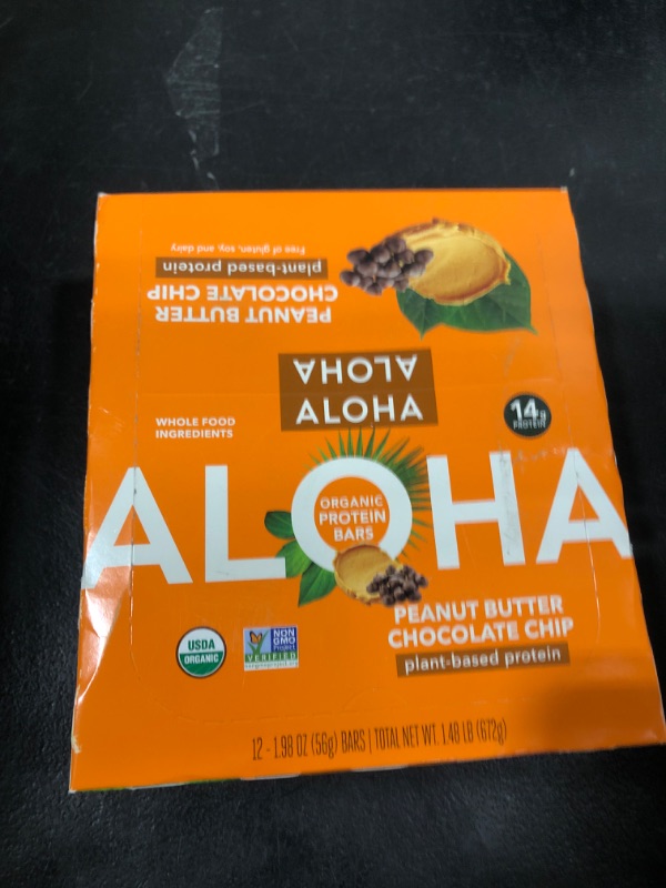 Photo 2 of ALOHA Organic Plant Based Protein Bars |Peanut Butter Chocolate Chip | 1.98 Oz (Pack of 12) | Vegan, Low Sugar, Gluten Free, Paleo, Low Carb, Non-GMO, Stevia Free, Soy Free, No Sugar Alcohols