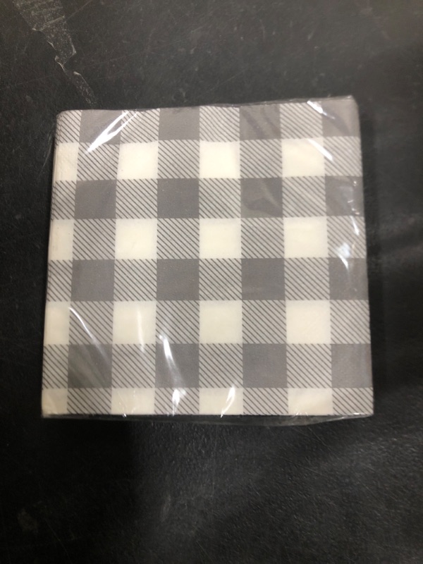 Photo 2 of Creative Converting Gray and White Buffalo Check Beverage Napkins, 16 ct, 5"