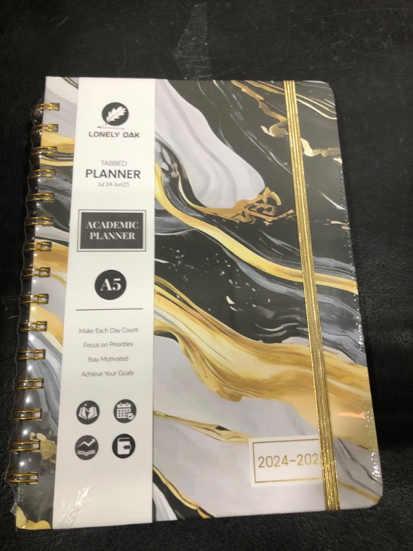 Photo 1 of Lonely Oak Planner 2024-2025 Academic Year, A5 Monthly Weekly Planner from JUL.2024 to JUN.2025, Student and Teacher Agenda Planner with Tabs, Elastic Closure and Inner Pocket(BLACK MARBLE)