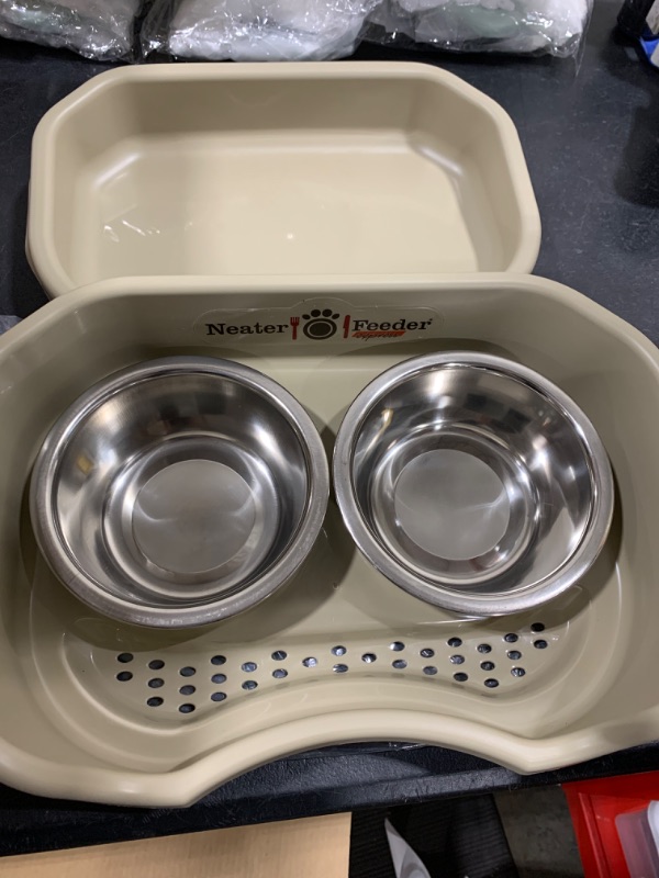 Photo 2 of Neater Feeder - Deluxe Model Adjustable Height - Mess-Proof Dog Bowls (Small, Cappuccino) - Made in USA - Elevated, No Spill, Non-Tip, Non-Slip, Raised Stainless Steel Food & Water Pet Bowls