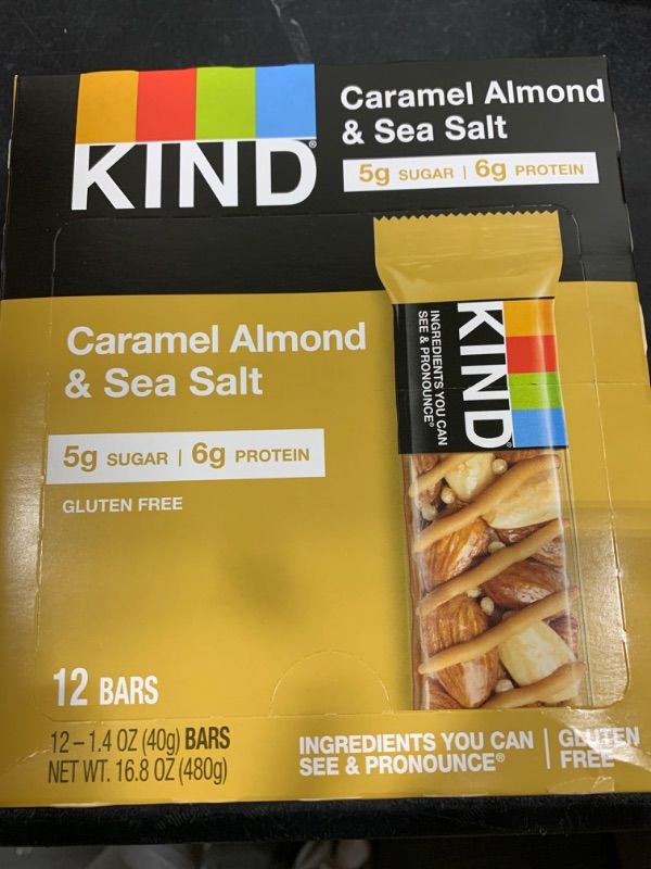 Photo 2 of KIND Healthy Snack Bar, Caramel Almond Sea Salt, 5g Sugar 6g Protein, Gluten Free Bars, 1.4 Oz, 12 Count