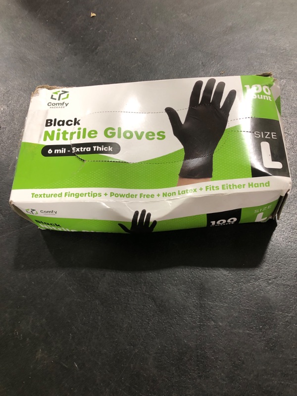 Photo 1 of [100 Count] Black Nitrile Disposable Gloves 6 Mil. Extra Strength Latex and Powder Free