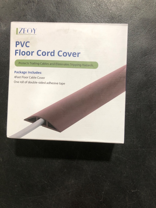 Photo 1 of 4FT Cord Cover Floor, Brown Cord Hider Floor, Extension Cable Cover Power Cord Protector Floor, Cable Management Hide Cords on Floor- Soft PVC Wire Covers - Cord Cavity: 0.47" (W) x 0.24" (H)