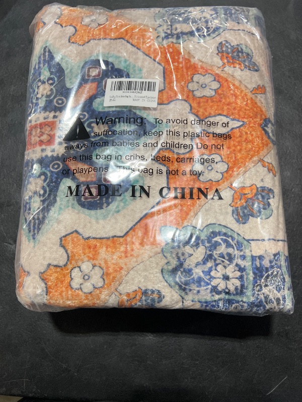 Photo 1 of YesRug Blue Boho Rug 3x5 Small Vintage Rug for Bathroom Living Room Bedroom Kitchen Office Area Rug Non Slip Washable Low Pile Indoor Distressed Thin Carpet