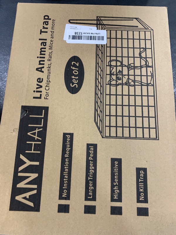 Photo 1 of Anyhall 2-Pack Rat Traps Humane Live Mouse Vole Chipmunk Trap Cage for Indoors and Outdoors (Black)