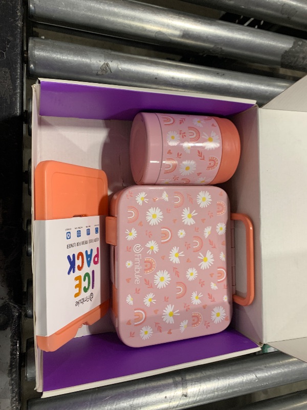Photo 1 of Fimibuke Kids Bento Box with , Food Jar & Ice Pack Set - Snack Lunch Container with 3 Compartments, Thermos for Hot Food Back to School Gift for Age 3-12 Toddler Girls Boys - Rainbow & Daisy