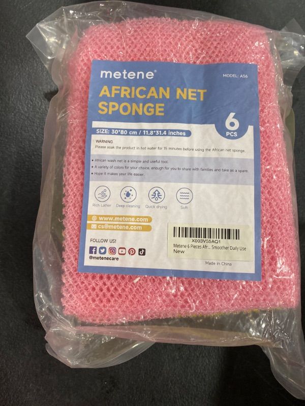 Photo 2 of Metene 6 Pieces African Exfoliating Net, Colorful African Net Cloth, Long African Net Sponge Body Scrubber for Use in Shower, Bath Shower Wash Cloth for Skin Smoother Daily Use (Pink,Yellow)