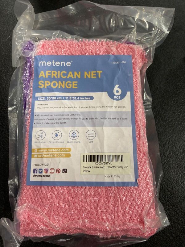 Photo 1 of Metene 6 Pieces African Exfoliating Net, Colorful African Net Cloth, Long African Net Sponge Body Scrubber for Use in Shower, Bath Shower Wash Cloth for Skin Smoother Daily Use (Pink,Purple)