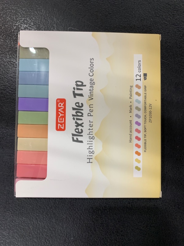 Photo 2 of ZEYAR Aesthetic Cute Highlighter Pens, Cream colors, Chisel & Flexible Tip, Cuboid Design, Water Based, Quick Dry, No Bleed for bible (12 Vintage Colors)