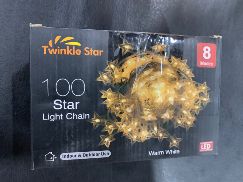 Photo 2 of Twinkle Star 100 LED Star String Lights, Plug in Fairy String Lights Waterproof, Extendable for Indoor, Outdoor, Wedding Party, Christmas Tree, New Year, Ramadan, Garden Decoration, Warm White *Warm White Star lights - 49 ft