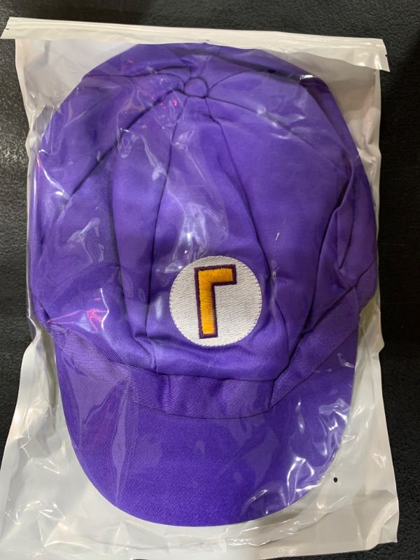 Photo 2 of Super Bros Hat Halloween Cosplay Costume Newsboy Hat for Kids Adults Party Favors 21.3-22.1Inch Purple and Yellow