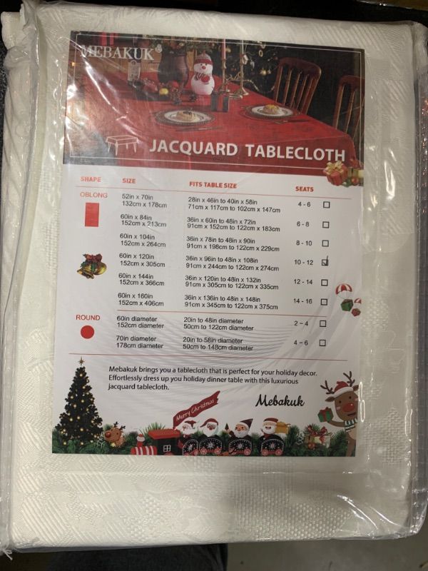 Photo 2 of Mebakuk Christmas Jacquard Tablecloth Waterproof Elegant Damask Floral Pattern Table Cloth, Heavy Weight Wipeable Wrinkle Free Table Covers for Dinner or Daily Uses (Beige, 60 x 120 Inch)