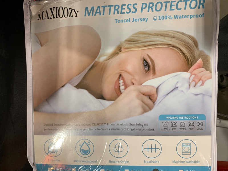 Photo 2 of MAXICOZY Waterproof Mattress Protector King Size, Premium Tencel Lyocell Mattress Cover, Soft Breathable Noiseless, Fitted Style with Stretchable Pockets up to 20" (White)