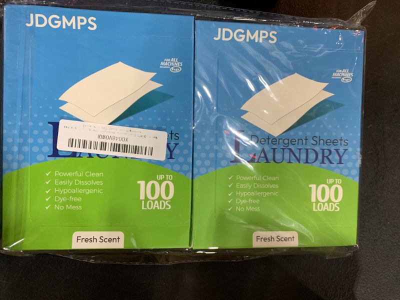 Photo 2 of JDGMPS Eco Laundry Detergent Sheets Concentrated - 200Loads Plant based Free and Clear Strips for HE machine, travel, home clothes washing (Fresh Scent, 50Sheets/pack)