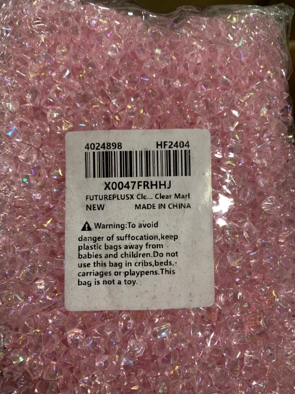 Photo 2 of FUTUREPLUSX 5,000PCS Pink Fake Ice Rocks(0.28 * 0.2 Inches), Iridescent Crushed Acrylic Crystal Rocks Diamonds for Home Table Decorations Vase Fillers