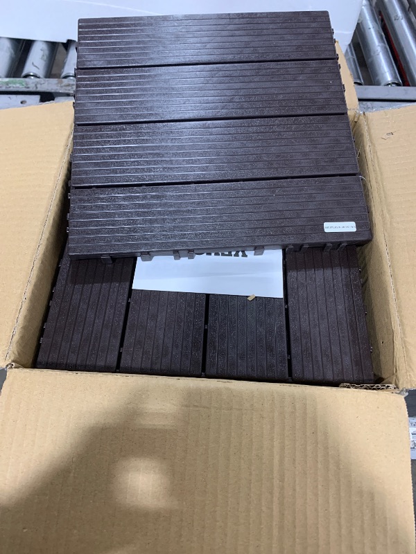 Photo 2 of VEVOR Interlocking Deck Tiles, 10 Pack,12"x12" 10 sq. ft Plastic Waterproof Outdoor Flooring All Weather Use, Patio Floor Decking Covering Tiles for Porch Poolside Balcony Backyard, Dark Brown