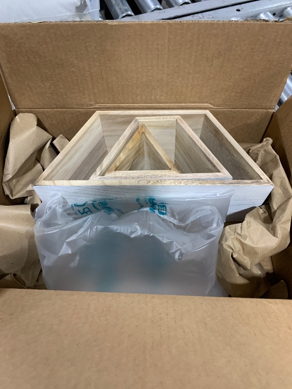 Photo 1 of Cinnvoice Wooden Christmas Tree 3 Tiered Christmas Tree Display Shelf Tree Shaped Shelves About 14.17 x 11.81 x 4.33 Inches Detachable Wooden Box for Table Bedroom and Living Room