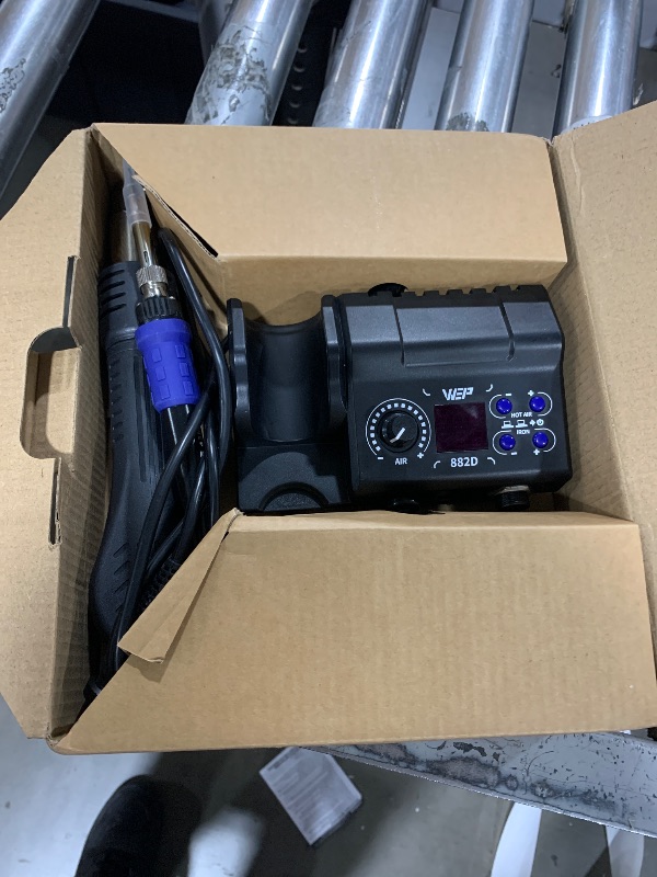 Photo 1 of WEP 882D Soldering Iron Station 2-IN-1 SMD Hot Air Rework Station with 2 Spools of Solder Wire, 5 Soldering Tips, 3 Hot Air Nozzles, Brass Wool Tip Cleaner, Tweezers, Desoldering pump