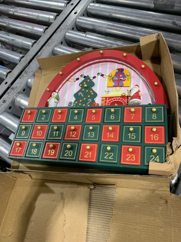 Photo 1 of MorTime 24 Day Advent Calendar with 24 Storage Drawers, LED Lighted Wooden Arch Door House Countdown to Christmas Calendar Decoration
