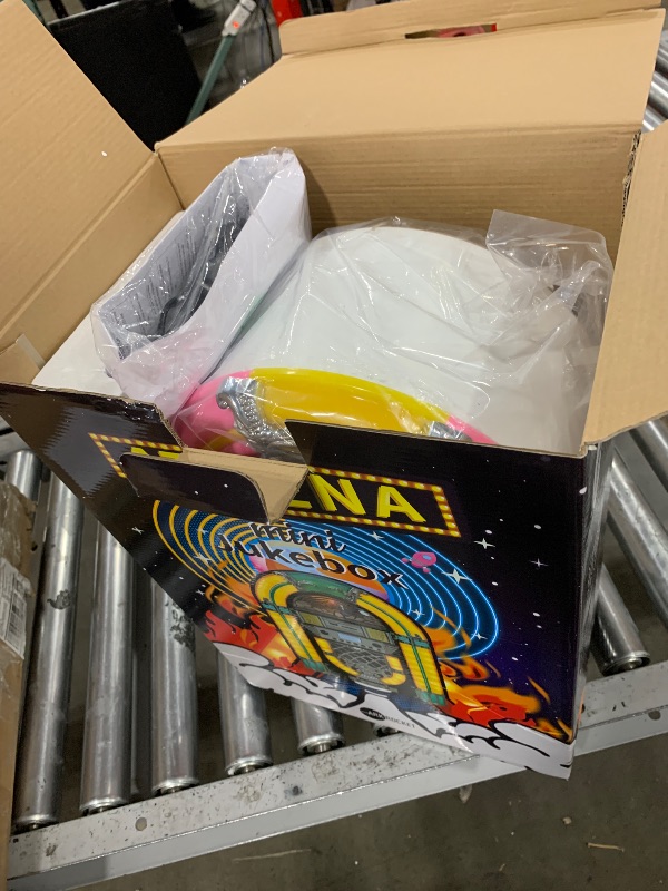 Photo 1 of Arkrocket Athena Mini Jukebox/Tabletop CD Player/Bluetooth Speaker/Radio/USB and SD Card Player with Retro LED Lighting System (Pink White)