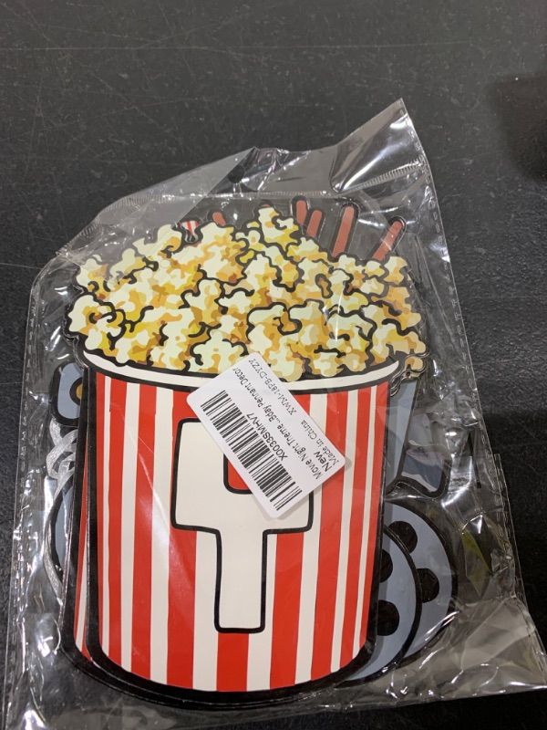 Photo 1 of Movie Night Theme Happy Birthday Banner, Popcorn Inspired Birthday Party Sign, Watching Movie Bday Pennant Decor