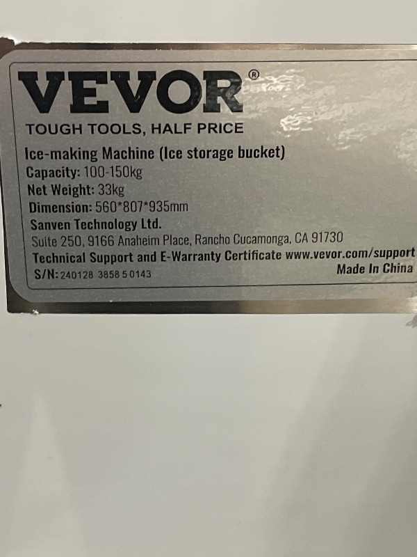 Photo 5 of VEVOR Commercial Ice Maker, 360LBS/24H Ice Making Machine with 330.7LBS Large Storage Bin,   STOCK PHOTO FOR REFERENCE ONLY   MISSING OTHER BOX(ES) IN SET