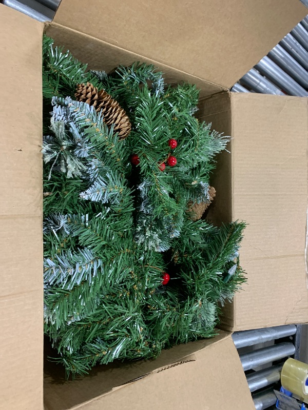 Photo 1 of Amaoasis 9 Feet Pre-Lit Christmas Garland, Mixed Pine Decorated with Frosted Berries, Pinecones, 50 LED with Timer, Battery Operated, for Mantle Staircase Indoor and Outdoor