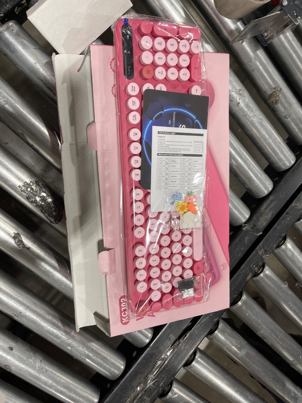 Photo 1 of Wireless Keyboard and Mouse Combo - Round Keycaps, Full-Size Retro Typewriter Keyboard with Detachable Wrist Rest, Sleep Mode & Tilt Legs, 2.4GHz Cordless Connection for Mac/Windows/PC (Hot Pink)