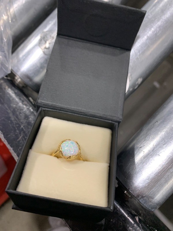 Photo 3 of 14k Gold Plated Sterling Silver White Opal Sizable Ring For Women; Vintage Style Gold Plated Opal October Birthstone Sizable Ring That Is Perfect For Engagement or Promise Sizable Ring