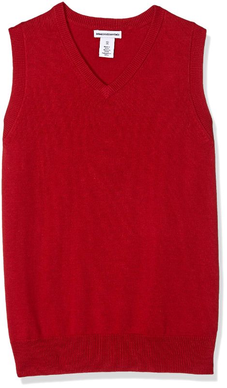 Photo 1 of Amazon Essentials Boys' Uniform Cotton V-Neck Sweater Vest, Red, Large