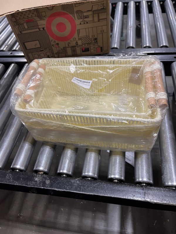 Photo 1 of Storage Basket with Handle, Large Rectangular Wicker Basket for Organizing, Decorative Wicker Storage Basket Woven Basket Organizers for Living Room, Set of 2