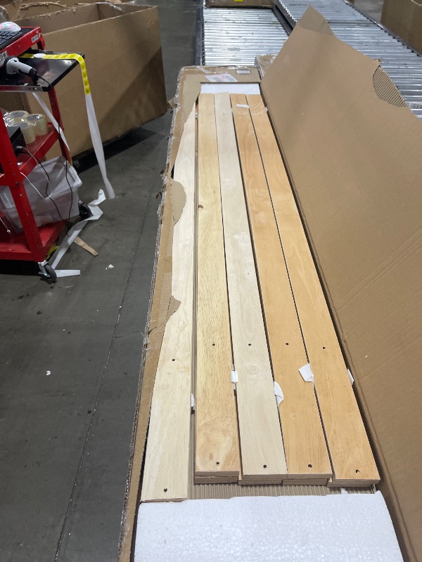 Photo 1 of Dolonm Full Size Bed Frame, Floating Bed Frame with LED Lights, Modern Low Profile Platform Bed Frame, Solid Pine Wood Slats Support, Noise Free, No Box Spring Needed, Easy Assembly, Natural