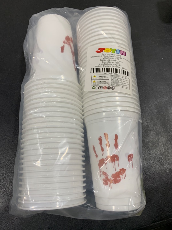 Photo 2 of JOYIN 50 PCS Halloween Blood Print Cups Disposable, 12oz Hand Print Plastic Cups bulk, Party Favors for Party Supplies, Halloween Cups for Kids Party Decoration, Coffee, Juice Beverages Drinkware