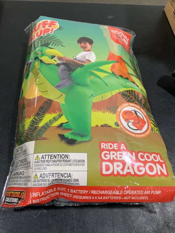 Photo 1 of Spooktacular Creations Dragon Inflatable Costumes for Kids, Cool Green Air Blow Up Costumes, Ride On Dinosaur Costumes for Halloween Costume Parties