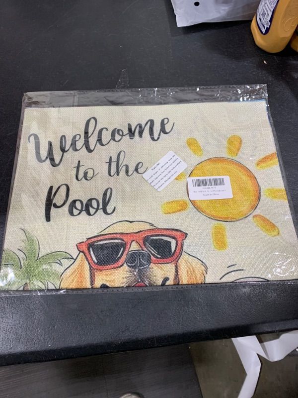 Photo 2 of Louise Maelys Welcome Summer Pool Garden Flag 12x18 Double Sided, Burlap Small Golden Retriever Dog Garden Yard House Flags Outside Outdoor Spring Seasonal Pool Porch Lawn Decoration (Only Flag)