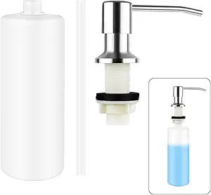 Photo 1 of 1 Pcs Soap Dispenser for Kitchen Sink Stainless Steel Built in Soap Dispenser Countertop Pump Head with 17OZ Large Liquid Bottle fit Kitchen Bathroom (Silver)