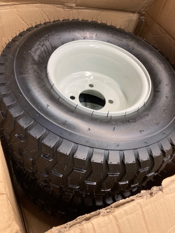 Photo 2 of (2-Pack) 18” Tubeless Tires On Rims - 18x8.5-8 Tire and Wheel Assemblies - 4-Lug 4” Center - 2.83” Center Bore - Load Range B Max Tire Weight of 815 Lbs - Compatible with Alumacraft Boat Trailers