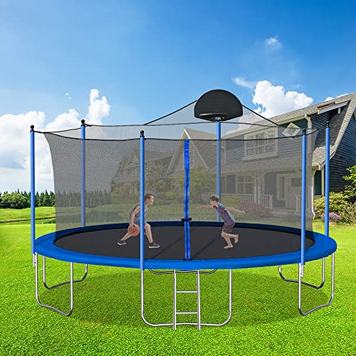 Photo 1 of 1000 LBS 14FT Outdoor Trampoline with Basketball Hoop & Safety Enclosure Net -ASTM Approved, Backyard Trampoline, Recreational Heavy-Duty Trampoline for Kids Adult