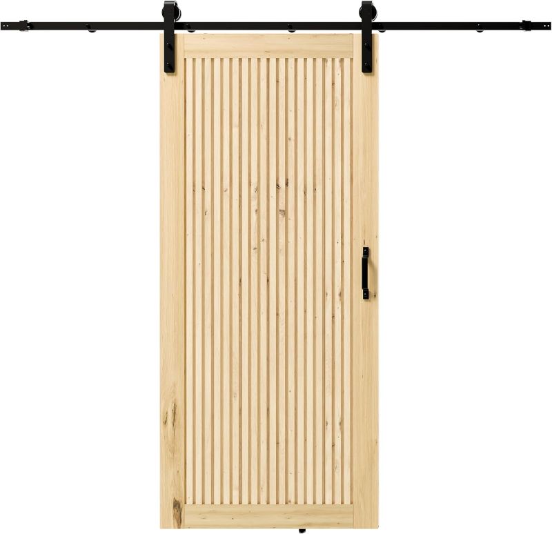 Photo 1 of 36''×84'' Barn Door, Wood Slat Panel Sliding Barn Door, Hardware Kit Included, Assembly Needed, Easy Installation for Living Room, Solid Wood