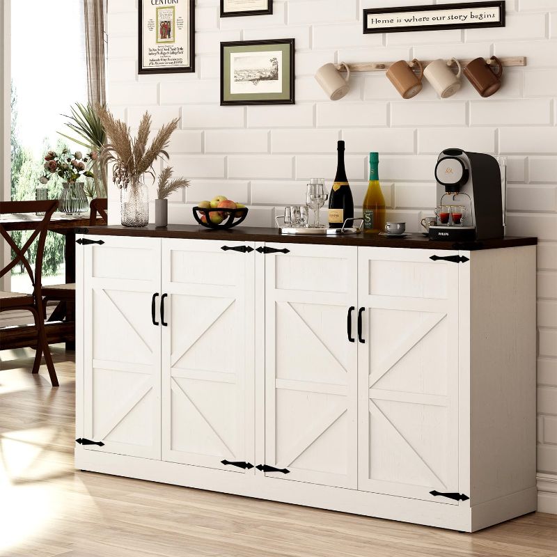 Photo 1 of ***(ONLY BOX 1 OF 2)***
Sideboard Buffet Cabinet with Storage - 65 Inch Farmhouse Kitchen Sideboard Cabinet with Adjustable Shelves, Wooden Coffee Bar Storage Cabinet Buffet Table for Kitchen, Dining Room, White
