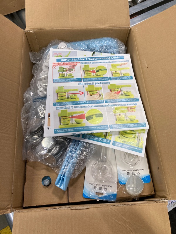 Photo 1 of Happizza Button Maker Machine Multiple Sizes (4th Gen), Pin Maker Machine 1+1.25+2.25 inch / 25+32+58mm, Badge Button Press Machine with Cutting Mat& 300 Sets Button Making Supplies& Circle Cutter