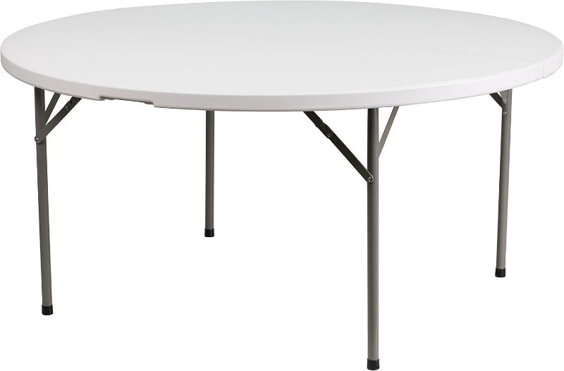 Photo 1 of Flash Furniture Elon 5' Round All-Occasion Plastic Folding Event Table, Foldable Portable Banquet Table for Indoor/Outdoor Events, White