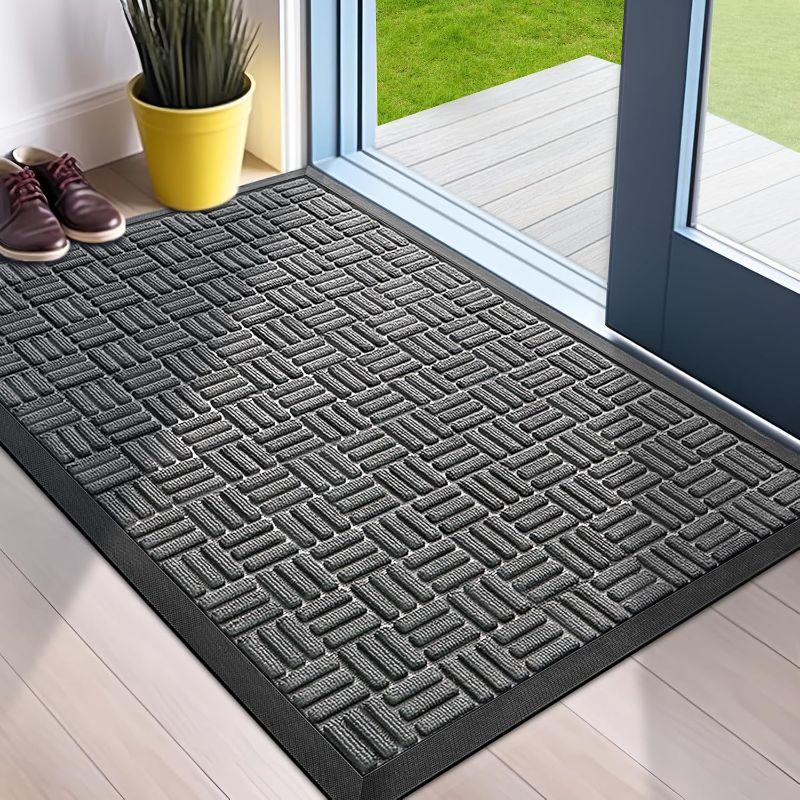 Photo 1 of  Front Door Mat, Heavy Duty Durable Welcome Mat for Outdoor Indoor, Dirt Trapper Waterproof Super Absorbent Door Mat for Entryway Outside Patio Porch, 29.5" x 17", Grey