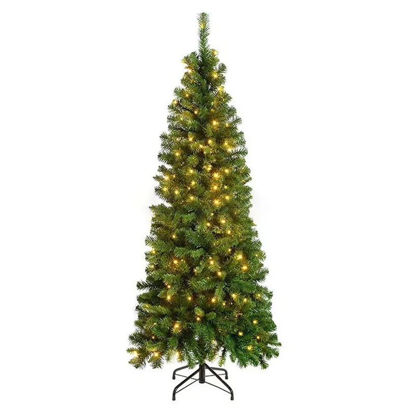 Photo 1 of Behome 5ft Artificial Pre-Lit Pencil Christmas Tree with 8 Lighting Modes, Slim Christmas Tree with 200 Lights, 480 Branch Tips & Metal Stand, Home Office Holiday Party Indoor/Outdoor Xmas Decoration