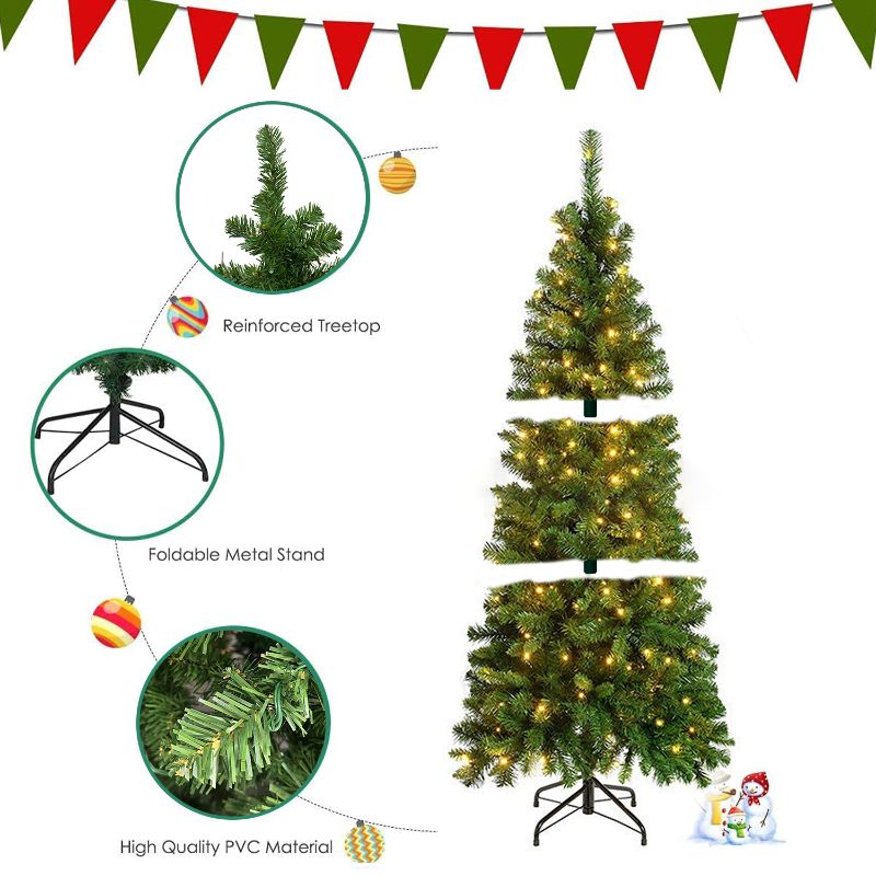 Photo 2 of Behome 5ft Artificial Pre-Lit Pencil Christmas Tree with 8 Lighting Modes, Slim Christmas Tree with 200 Lights, 480 Branch Tips & Metal Stand, Home Office Holiday Party Indoor/Outdoor Xmas Decoration