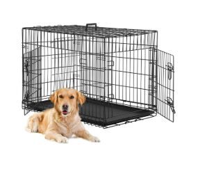 Photo 1 of BestPet Dog Crate, 24-inch Wire Double Door Folding with Plastic Tray and Handle, Black
