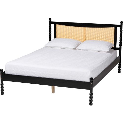 Photo 1 of Baxton Studio MG0214-1-Black/Natural-Queen Okena Queen Platform Bed Black Wood Woven Rattan