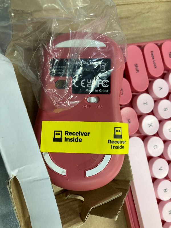 Photo 1 of ***NO USB***Wireless Keyboard and Mouse Combo, Retro Round Keycaps, Cute Full-Size Typewriter Keyboard with Phone Holder, Sleep Mode, Click Soft, 2.4GHz Cordless Connection for Windows/PC/Laptop (Pink-Colorful)***NO USB***